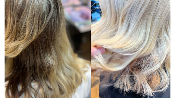 Colorcorrection hårfarve før og efter.